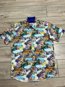 Men Claudio lugli Pure Cotton Short Sleeve Shirt Summer Venezia Italy Print sz L - Picture 1 of 11