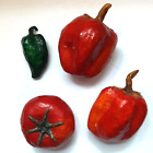 Set of 4 Paper Mache Peppers and a Tomato Realistic Display Food Vintage