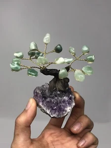 Amethyst Quartz Cluster Aventurine Tree Protection Healing 3.5oz! Handcrafted N4 - Picture 1 of 8