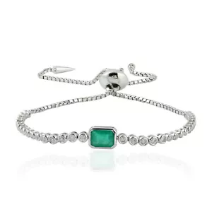 Emerald Gemstone With Diamond 18k White Gold Tennis Bracelet For Women - Picture 1 of 5