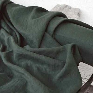 Dark Pine Green Linen Fabric by the Yard – Washed Linen for Clothing & Décor - Picture 1 of 1