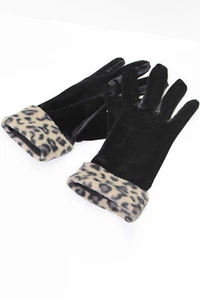 rockabilly Leoparden retro Damen Leo Samt Handschuhe schwarz - Picture 1 of 2