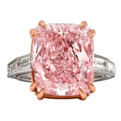 22ct Cocktail Party Ring inspired 925 Sterling Silver Pink Cushion Baguette - Image 1 of 2