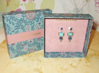 Lucky Brand Turquoise and Amethyst Earrings, gem Drop earrings silver NEW boho - Image 1 of 3