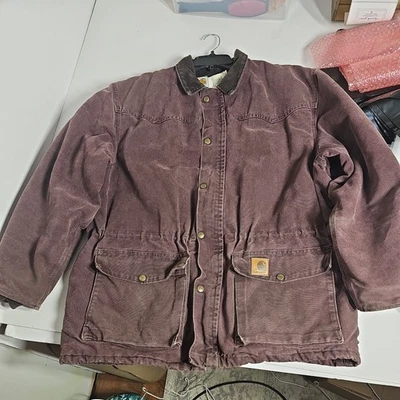 Carhartt C08BRG Chore Barn Jacket Wool Lined Burgundy Corduroy Collar VTG 90s US - Image 1 of 4
