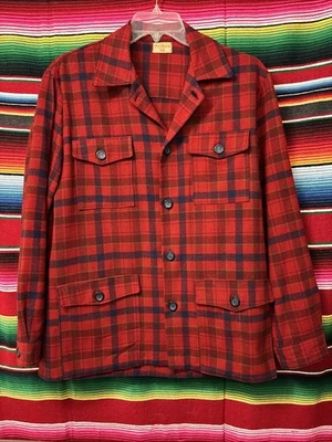 Vintage 50’s Custom Made Wool Plaid Cruiser Shirt Jacket Size XL - Image 1 of 4