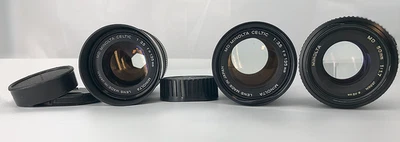 Minolta - Three Lenses for Parts: 2 MD Celtic 135mm; 1 MD 50mm F1.7 - Image 1 of 3