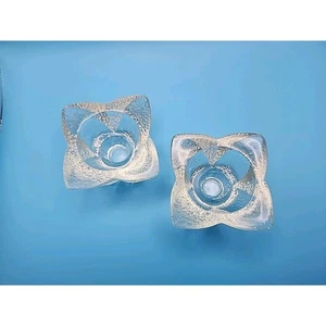 Vintage Glas Kerzenhalter Blumendesign 3" 2er Set Floral Wohndeko Retro - Bild 1 von 7