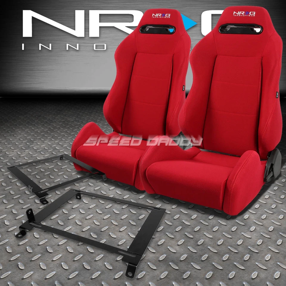 NRG TYPE-R RED RECLINABLE RACING SEATS+LOW MOUNT BRACKET FOR 01-05 HONDA CIVIC - Imagem 1 de 4
