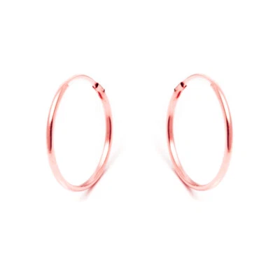 Real  14K  Rose Gold Round Endless Hoop Earrings 1x12mm - For Womens - Image 1 of 3