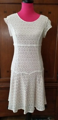 Nanette Lepore Crochet Eyelet Dress Size 6 White A-Line Dress Short Sleeve Lined - Image 1 of 4