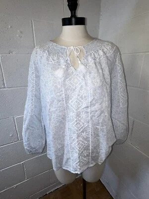 Blusa Joie Top Mezcla de Lino Bordada Floral Azul Claro Talla S Borlas apresuradas  Foto 1 de 4