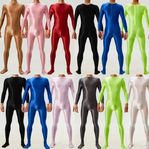 Collant uomo traspirante sportivo lucido liscio cerniera posteriore tuta fitness - Foto 1 di 19