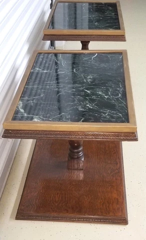 ART DECO Green Marble End Tables One-of-a-Kind PAIR Demode Barnett Bank Building Cover