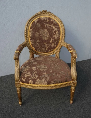 Antique French Provincial Louis XVI Rococo Gold Mauve Accent Bergere Chair As-Is Cover