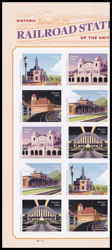 US 5758a-5762a 5762c Railroad Stations imperf NDC plate block 10 L MNH 2023 - Image 1 of 1