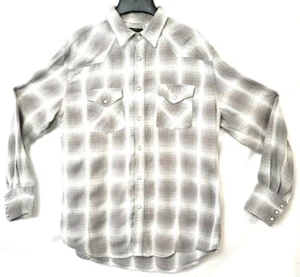 Camisa de franela a presión de perlas a presión de manga larga para hombre High Noon talla M RG gris/blanca a cuadros - Imagen 1 de 6