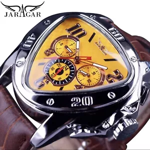 Jaragar Mens BIG 45mm Luxury Triangle Watch Genuine Leather Band. Great Gift - Picture 1 of 11