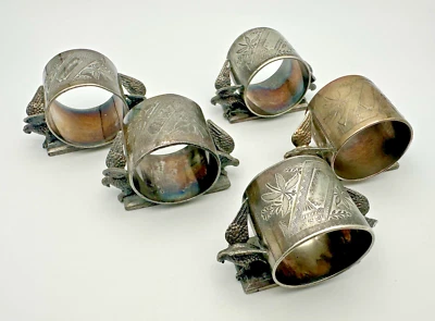 5 anillos servilleteros antiguos victorianos con figura de plata - águilas dobles - sin mono Foto 1 de 4