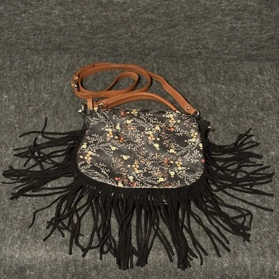 Bolso Bandolera Claudia Firenze Cuero Negro Floral Flecos Italia Foto 1 de 4