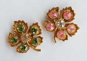 RHINESTONE & BRASS FLOWER SWAROVSKI RHINESTONES 29mm • Pink Givre, Peridot - Picture 1 of 7