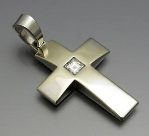 DISEÑO MADURO - COLGANTE CRUZADO DIAMANTE DE PRIMERA CALIDAD - ORO BLANCO 585 - Imagen 1 de 8