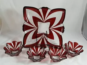 Fifth Avenue Crystal Aurora Snack Set Chip & Dip Server Accenti Rubino Vassoio Quadrato - Foto 1 di 7