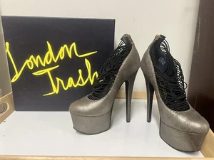 London Trash Platform Pumps Silver Leather With Box Size 7.5 - Picture 1 of 8