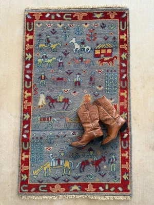 Tapete Oushak de Lã Cowboy – Tapete 3x5 – Tapete de Área Novo em Folha para Quarto Infantil - Imagem 1 de 4