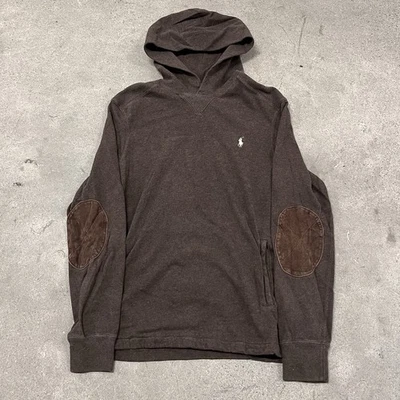 vtg Ralph Lauren Polo Brown Elbow Patch Hoodie Size M Preppy Essential Minimal - Image 1 of 4