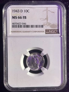 1943-D NGC MS66 FB. Mercury Dime. Lotto-#50. - Foto 1 di 3
