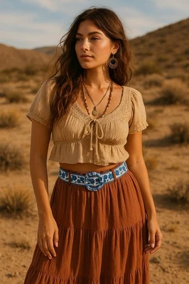 Cinturón Floral Azul y Blanco Cinturón Floral con Hebilla Tonificada Floral Cottagecore Boho Foto 1 de 4