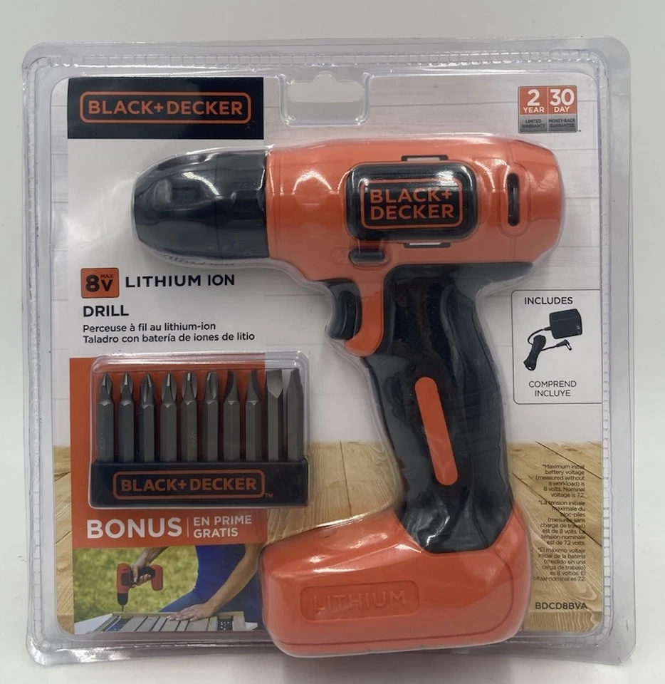 Black + Decker Model BDCD8BVA 8 Volt Max Lithium Ion Drill With Bits New - Image 1 of 3