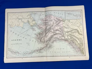 1897 ALASKA Colored Map 21.75" x 14.25" ~ W. Hemisphere, World Reverse, Salvaged - Picture 1 of 21
