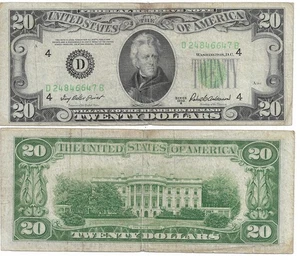 1950B $20 4 D Federal Reserve Note D24846647B - Picture 1 of 2