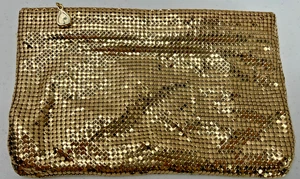Vintage 1950s Whiting And Davis Gold Mesh Clutch Zip Top Evening Bag Pouch! - Picture 1 of 3
