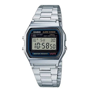 Casio A158W watch Vintage Retro Silver Stainless Steel Digital Unisex Watch - Picture 1 of 4