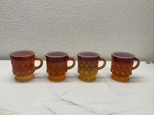 Set Of 4 Fire King Kimberly Diamond Mugs Orange Anchor Hocking - Picture 1 of 17