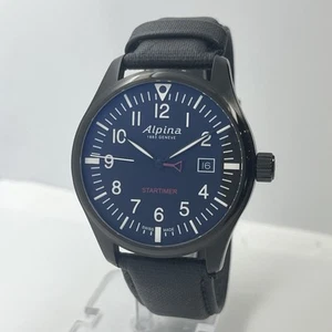 Alpina Startimer Pilot Men's Steel Black Leather Swiss Made 44mm Watch - Picture 1 of 8