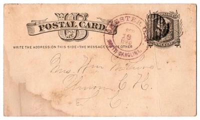 UX5 with scarce Chester CH, South Carolina circle postmark - 1880 - Image 1 of 4