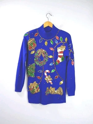 Suéter Marisa Christina Classics Lana de Cordero Angora Navidad Pequeñas Lentejuelas Cuentas Foto 1 de 4