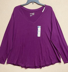 Neu mit Etikett Terre & Sky Damengröße 2X (20W-22W) Bluse Langarm V-Ausschnitt Pullover Oberteil - Bild 1 von 13