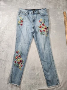 Earl Jeans Damen Skinny Ankle Größe 10 schöne Blumenstickerei! Blau 30x27 - Bild 1 von 9