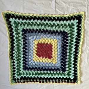 Vintage Handmade Crochet Multicolor Baby Blanket Approx 33” X 33” Cozy Vintage - Picture 1 of 22