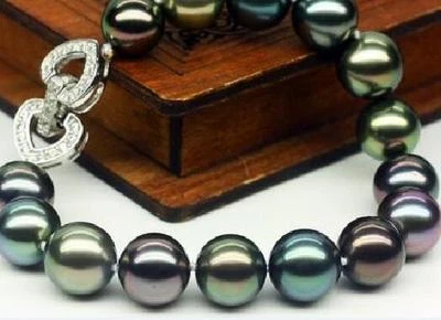 7.5-8"10-11mm natural AAA tahitian black green round pearl braclet - Image 1 of 2