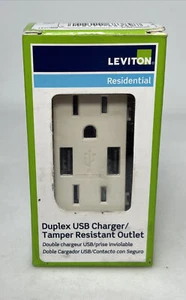 Leviton 2-Port USB Charger + Tamper-Resistant Receptacle, 15A, Lt Almond: T5632T - Picture 1 of 2