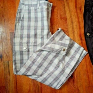 Evan Picone Plaid Pants capri cropped sz 12 straight leg beige/tan 35x26 EUC - Picture 1 of 7