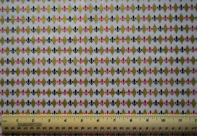 11" 100% cotton fabric Benartex/Kanvas Thats Jazz Fleur de Lis Diamonds white - Image 1 of 2