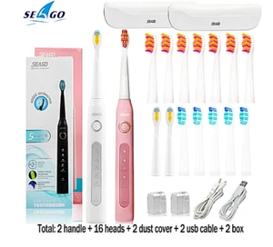 Seago Sonic Electric Toothbrush Adult Timer Brush 5 Mode USB Charger - Picture 1 of 17