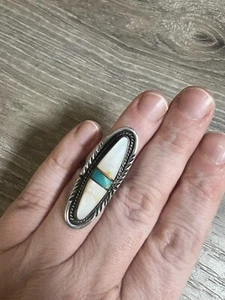 sterling turquoise and mother Of Pearl Vintage Ring 6.25 Bin 14 - Picture 1 of 1